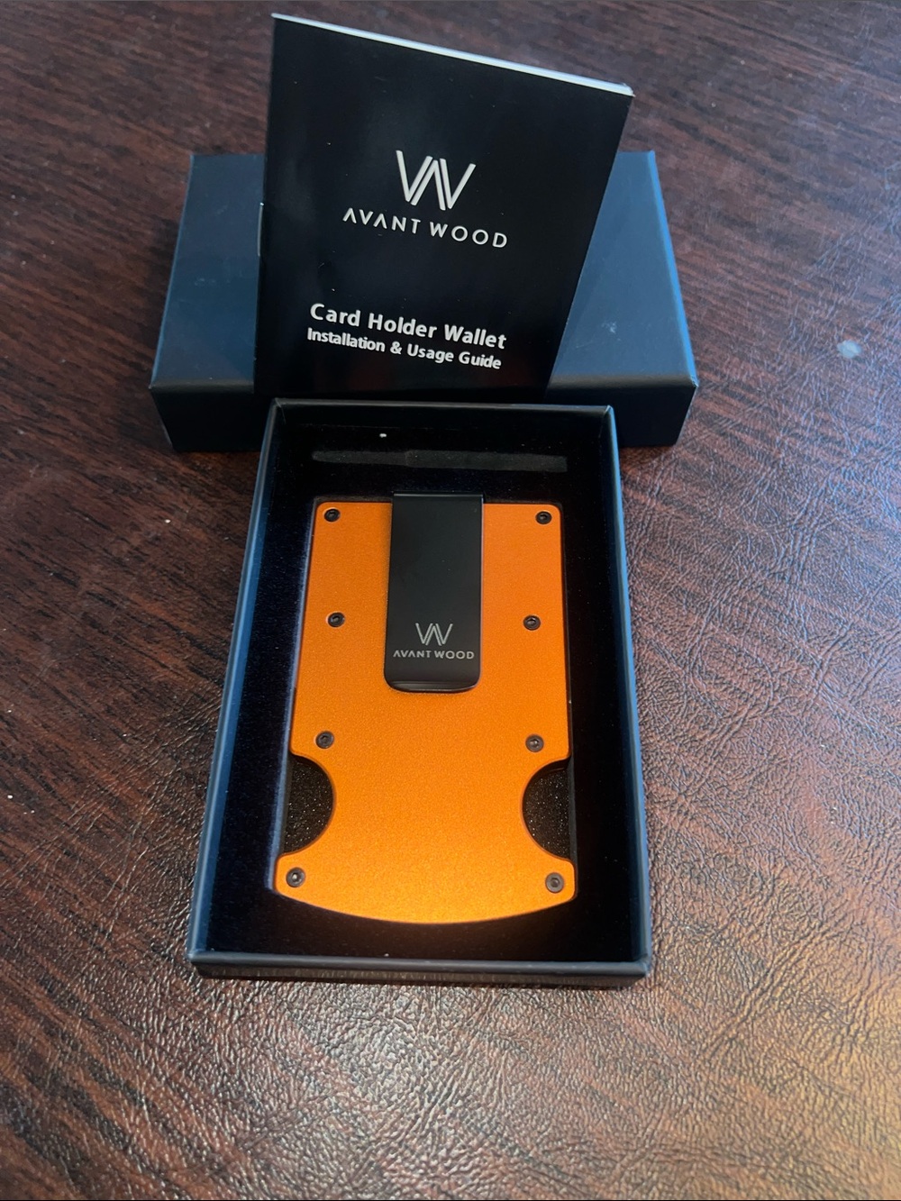 Orange Slim Card Holder Wallet with Clip